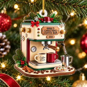 Personalized Espresso Machine Christmas Ornament 2026 – Custom Acrylic Keepsake | Gift For Coffee Lovers & Baristas