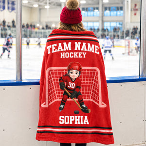 Custom Hockey Boy & Girl Name And Team Name Personalized Fleece Blanket – Christmas Gift For Hockey Players, Sons, Daughters, Grandsons & Granddaughters