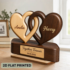 "Interlocking Hearts" Romantic Couple – Personalized Wooden Plaque | Anniversary Gift For Couples