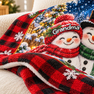 Cute Snowman Grandparents & Grandkids Personalized Fleece Blanket – Christmas Gift For Grandparents