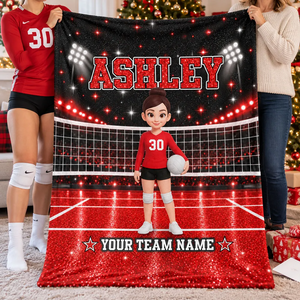 Volleyball Boy & Girl Personalized Fleece Blanket – Christmas Gift For Daughters, Granddaughters, Sons & Grandsons