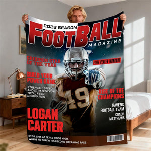 Personalized Football Magazine Cover Blanket, Football Player Gift, Football America Gifts