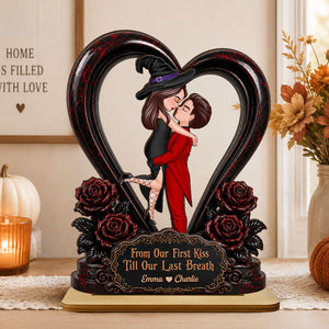"From Our First Kiss To Our Last Breath" โ Halloween Couple Wooden Plaque | Personalized Keepsake For Him & Her