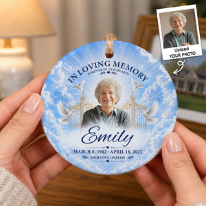 "In Loving Memory โ Your Love Lives On" โ Personalized Ceramic Ornament | Memorial Gift & Funeral Keepsake