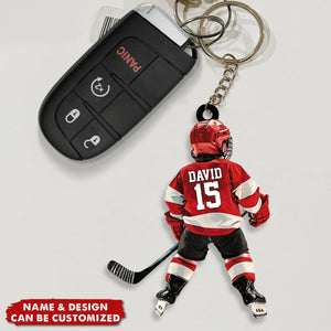 Personalized Kid Hockey Players Keychain For Hockey Lover