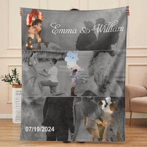 Met - Engaged - Married - Custom Photo Collage Blanket Personalized Couple Anniversary Wedding Gift