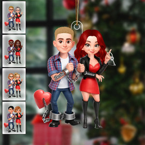 Unique Creative Gift For Couples โ Personalized Funny Cartoon Couple Acrylic Ornament With Handcuffed Love Design
