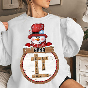 Personalized Snowman Grandma Crossword Art Puzzle With Name Kids Christmas Sweatshirt