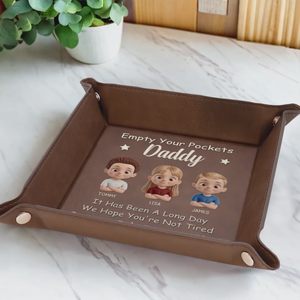 Empty Your Pockets, Fill Our Hearts - Family Personalized Leather Valet Tray Gift For Dad, Grandpa