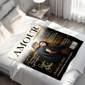 Personalized Amour Magazine Cover, Custom Couple Newspaper Blanket, Romantic Love Story Gift