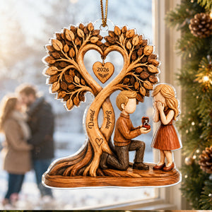 "Couple Proposal Under Heart Tree" – Personalized Acrylic Ornament | Heartfelt Anniversary Gift For Him & Her