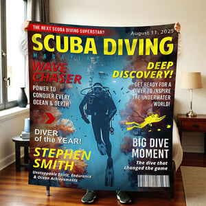 Personalized Scuba Diving Magazine Cover Blanket, Custom Scuba Diving Dad Gift, Scuba Diving Lover Gift
