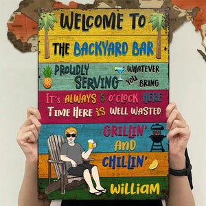 Patio Welcome Grilling Proudly Serving Whatever You Bring -Couple Single - Backyard Sign - Personalized Classic Metal Signs