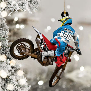 Personalized Motocross Racer Christmas Ornament โ Custom Name & Number Keepsake | Gift For Dirt Bike Riders & Motocross Lovers