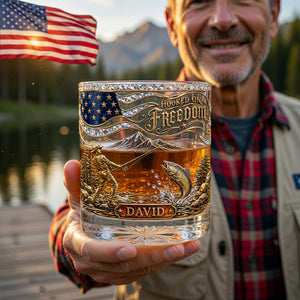 Personalized "Hooked On Freedom" Fishing Whiskey Glass โ Gift For Fishing Lovers