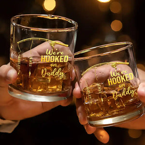 Personalized "Hooked On Daddy" Whiskey Glass โ Fishing Gift For Dad