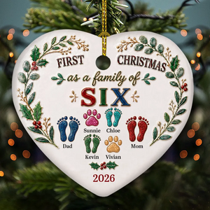 Our First Christmas Together 2026 – Personalized Names Heart Ceramic Ornament | Keepsake Gift For Couples, Newlyweds & Families