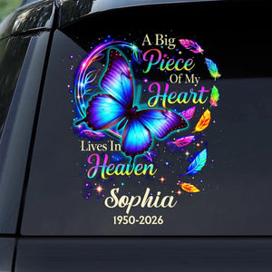 "A Big Piece Of My Heart Lives In Heaven" โ Butterfly Personalized Decal | Memorial Gift For Loss Of Loved One