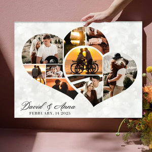 Two Hearts Entangled Photo Collage Canvas, Love Story Collage Gift, Personalized Anniversary Gift For Couples