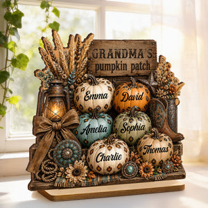 Personalized "Western Leopard Pumpkin Patch" Wooden Plaque โ Fall Halloween Decor For Grandma