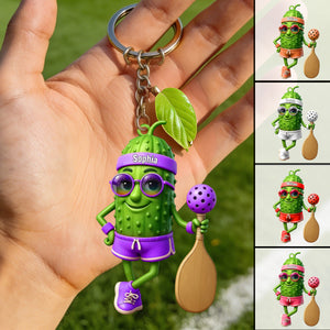Personalized Sporty Cucumber Pickleball Christmas Acrylic Keychain