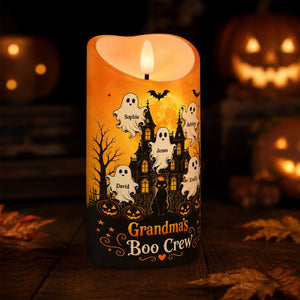 "Grandma's Little Boo Crew" Haunted House โ Personalized LED Candle | Halloween Decor For Grandma