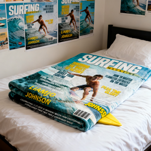 Personalized Surfing Magazine Cover Blanket Unique Gifts For Surfing Lover