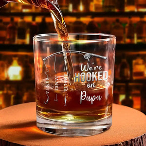 Personalized "Hooked On Daddy" Whiskey Glass โ Fishing Gift For Dad