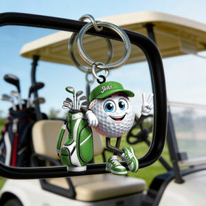 Victory Gesture Personalized Cute Golf Ball Mascot Keychain Gift For Golf Lovers
