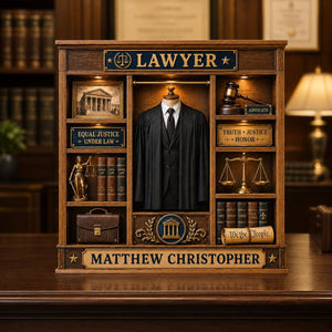 Personalized Lawyer Wooden Plaque – Custom Shape Attorney Desk Décor | Law School Graduation Gift For Her