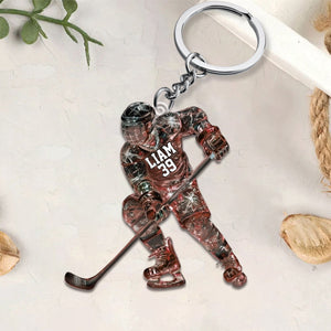 Sparkling Ice Hockey Player - Personalized Hockey Keychain