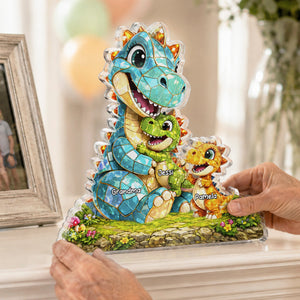 Family Keepsake Gift – Personalized "Happy Dino Family" Custom Shape Acrylic Plaque