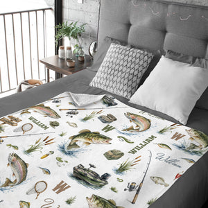 Personalized "Gone Fishing" Blanket – Custom Name Throw For Baby Boy & Toddler | Fish Nursery Decor