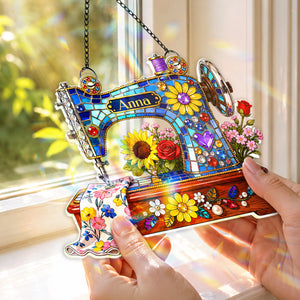 Meaningful Gift For Sewing Lovers – Personalized Floral Sewing Machine Acrylic Suncatcher