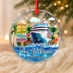 Personalized Cruise Ship Glass Ornament โ Custom Family Name Gift for Families & Couples
