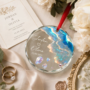 Personalized "Ocean Wave" Glass Ornament โ Mermaid Tail Keepsake For Engagement & Wedding Gift