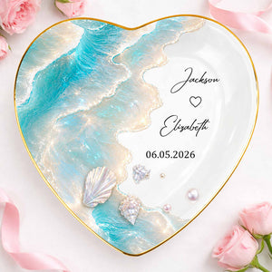 Personalized Ceramic Jewelry Dish โ "Our Love Is Like The Ocean Waves" Design | A Romantic Keepsake Gift For Couples