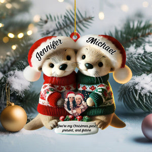 Custom Name & Photo Christmas Otter Couple Personalized Ornament