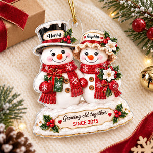 "Snowman Couple โ Growing Old Together" โ Personalized Acrylic Ornament | Christmas Keepsake For Him & Her