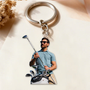 Personalized Custom Photo Keychain, Gift For Dad, Grandpa, Golf Lovers