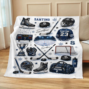 Personalized Hockey Baby Blanket With Name – Custom Ice Hockey Throw For Boys | Hockey Nursery Decor & Toddler Gift