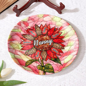 Personalized Sunflower Ceramic Plate โ Gift For Nana, Auntie, Mom & Family