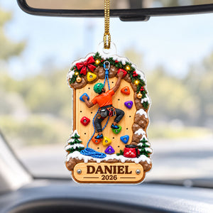 Personalized Rock Climbing Christmas Acrylic Ornament – Girl Or Boy Design | Custom Name Gift For Kids & Grandchildren