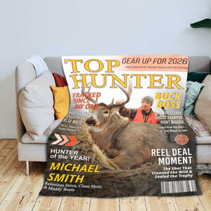 Personalized Hunting Magazine Cover Blanket Gifts for Men, Deer Hunting, Hunting Dad Gift