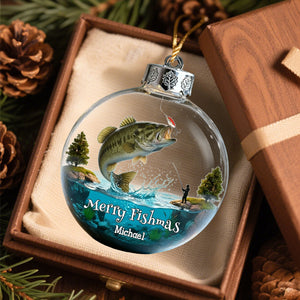Merry Fishmas - Personalized Fishing Transparent Ornament