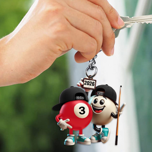 Custom Name Billiard Couple Keychain, Billiard Lover Gift