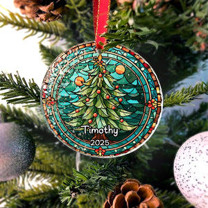 Christmas Tree - Personalized Circle Glass Ornament