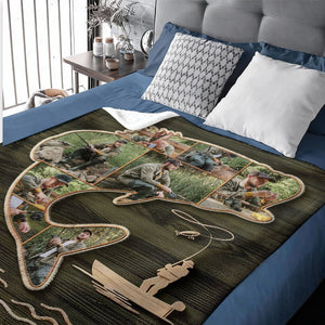 Bass Fishing Gifts, Custom Bass Fish Shape Blanket, Fishing Collage Gift for Dad