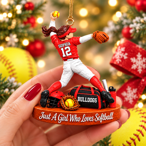Just A Girl Who Loves Softball – Personalized Christmas Ornament | Custom Player Name Keepsake Gift For Softball Players & Fans