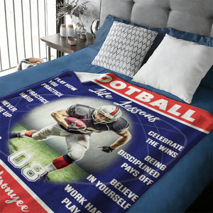 Personalized Football Life Lessons Blanket – Gift for American Football Player, Custom Photo Sport Blanket